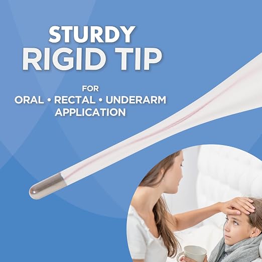 Digital Thermometer | 60-Second Readout | Fahrenheit Measurements | Rigid Tip | Fever Alert | One-Year Warranty | Waterproof Rigid Tip for Oral, Rectal & Underarm Use, Fever Alert at 100.0°F, Memory Recall, Storage Case