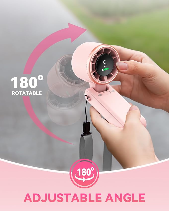 PlayHot Portable Handheld Turbo Fan, Travel Essentials, Gifts for Women/Men | 5-Speed, Up to 12H, 10m/s Airflow, USB-C Rechargeable, LED Display, 3-in-1 Foldable Personal Fan for Cruise, Beach, Vacation