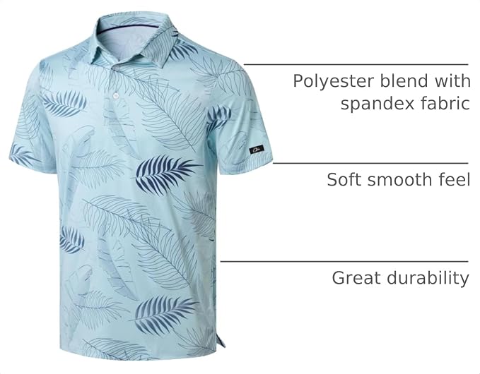 Obla Mens Golf Polo Shirts Short Sleeve Dry Fit Performance Moisture Wicking Casual Print Collared Golf Shirts for Men