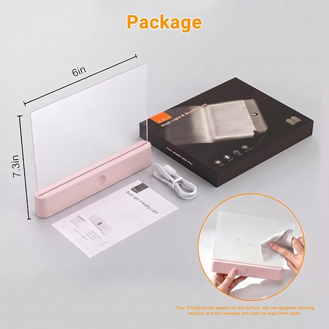 Amber Book Light, Rechargeable Clear LED Flat Reading Light with 3 Colors & Timer, Dimmable Panel Plate Lamp Book Full Page Light for Reading in Bed at Night, Funny Gifts for Readers Book Lovers