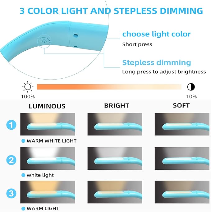 LED Neck Light with Adjustable Brightness, Book Lights for Reading in Bed, 3 Color Modes, Bendable Arm Design for Reading, Repair, Camping, Walking, Knitting, Night Running (2Pack)