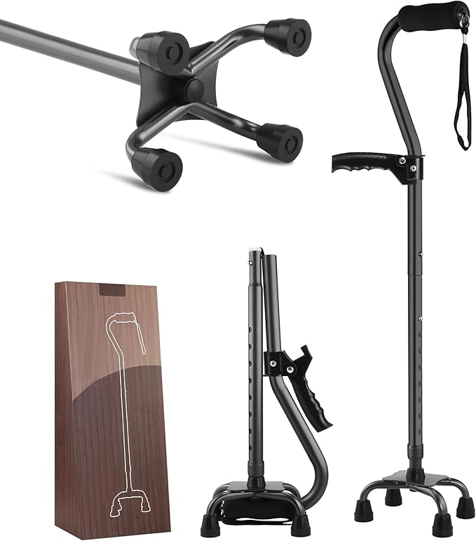 LIXIANG Walking Canes Stablize Women Quad Canes for Seniors & Adults Foldable Adjustable for Men & Women Heavy Duty Freestanding Cane for People with Leg Injuries 3 footings