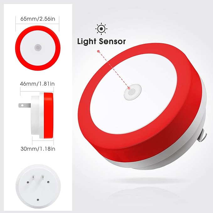 Briignite 2 Pack Red Night Light, LED Night Light for Kids, Plug in Night Lights with Light Sensor, Auto On Off, Nightlight for Adults, Red Lights, 0.6W 60LM