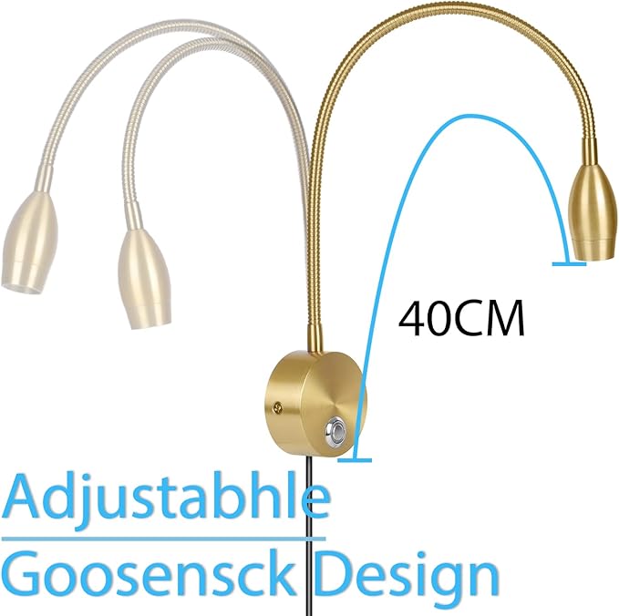 Adust Bedside Reading Light, Bedroom Reading Lamp, 3W LED Touch Dimmable Brightness Minimalist Wall Headboard Reading Lamp, Adjustable Colour Temperature, 3000k, 4000k, 6000k (Gold (1-Pack))