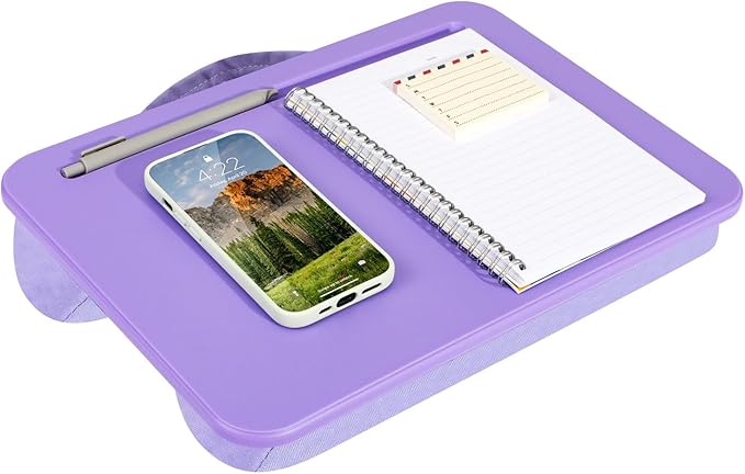 LAPGEAR Compact Lap Desk – Purple Amethyst, Fits 14" Laptops | Microbead Cushion, Built-In Pencil Slot, Carry Handle, Fits Standard Letter-Size Paper (8.5" × 11")