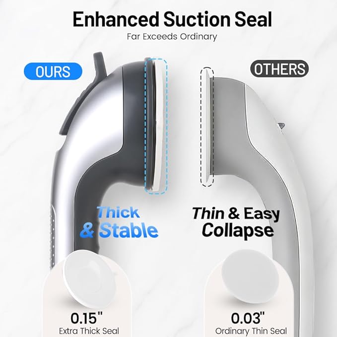 2 Pack Grab Bars for Shower Handle, Elderly Assistance Products, Seniors Removable Bar Safety, Suction Cup Handles for Bathtubs and Showers/Bathroom/Walls, Heavy Duty Handrails Grip,No Drilling Sliver