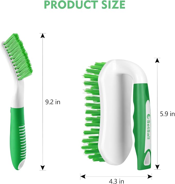 SetSail Scrub Brush, Stiff Bristle Cleaning Scrubber, 4 Pack(Green) | Durable Bristles Ergonomic Non-Slip Tpr Grip. U-Style Hanging Loop for Storage. Use for Shower, Tub, Tile, Kitchen, Carpet.