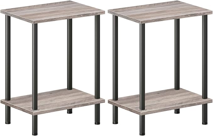 HOOBRO End Tables Set of 2, Small Side Table, Nightstand with 2-Layer Storage Shelves, Sofa Table for Small Spaces, Living Room, Bedroom, Stable Frame, Easy Assembly, Greige and Black BG09BZP201