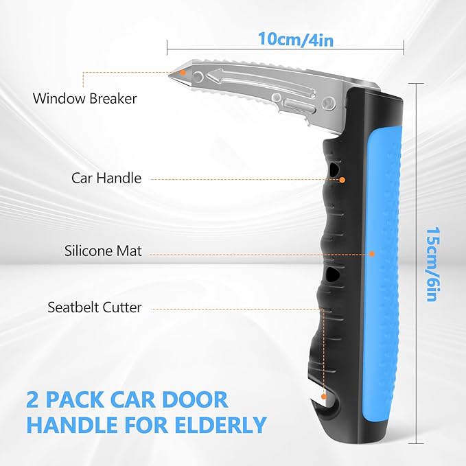 Car Door Handle for Elderly - 2025 New 3-in-1 Car Handle Assist, 2 Pack Auto Cane Portable Vehicle Support Handle Door Assist Bar, Max Load 500 Lbs, Anti-Slip Design (Blue-1-Pack Car Handle)