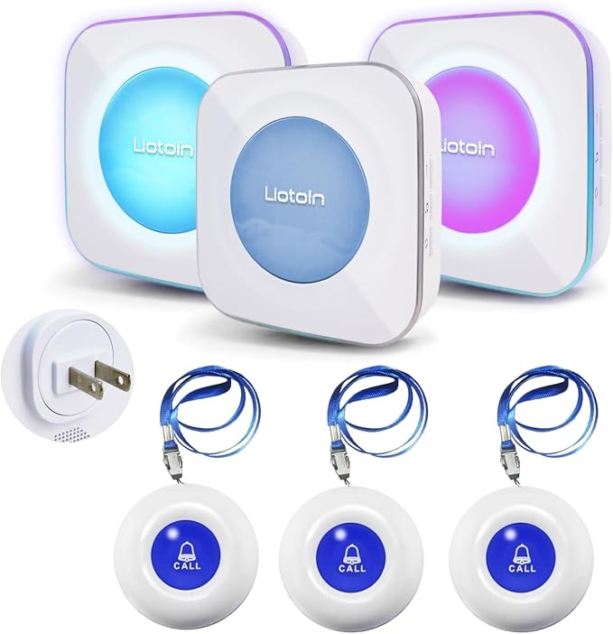 Wireless Caregiver Pagers Call Button Nurse Alert System Call Bell Call Light Alert Button for Home/Elderly/Patients/Disabled 3 Transmitters 3 Plugin Receivers (600+ft Operating Range)…