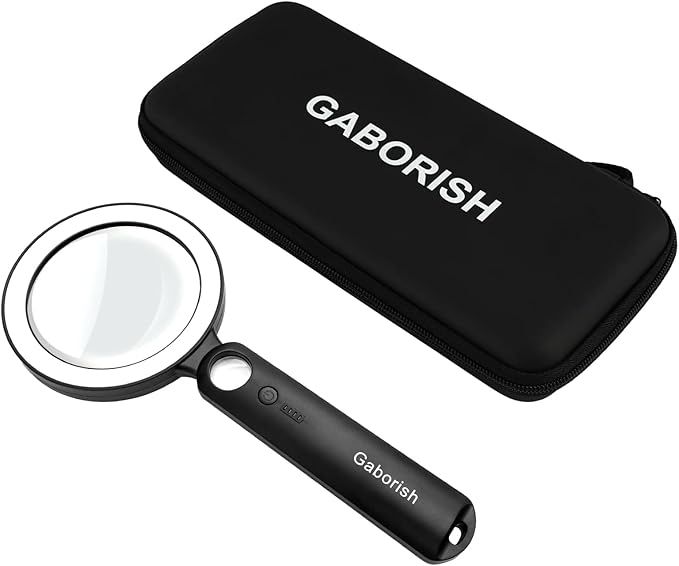 Magnifier with 36 LED Light and Case, 10X 30X Handheld Real Glass Magnifier with 5 Light Modes Dimmable Rechargeable Lighted Magnifying Glass for Seniors Reading, Inspection (White & Black)