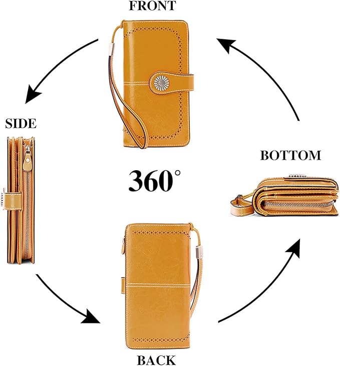 SENDEFN Wallets for Women Leather Credit Card Holder with RFID Blocking Large Capacity Wristlet | with RFID Blocking
