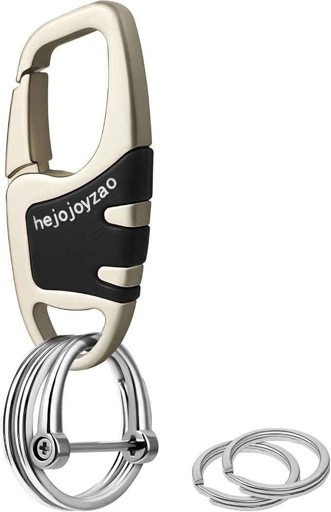 Keychain Carabiner Clip,Heavy Duty Belt Loop Car Key Ring Holder | Durable metal build, mens EDC accessory, 4 key rings, secure locking D-ring, fits belt loops, holds home, car key fobs