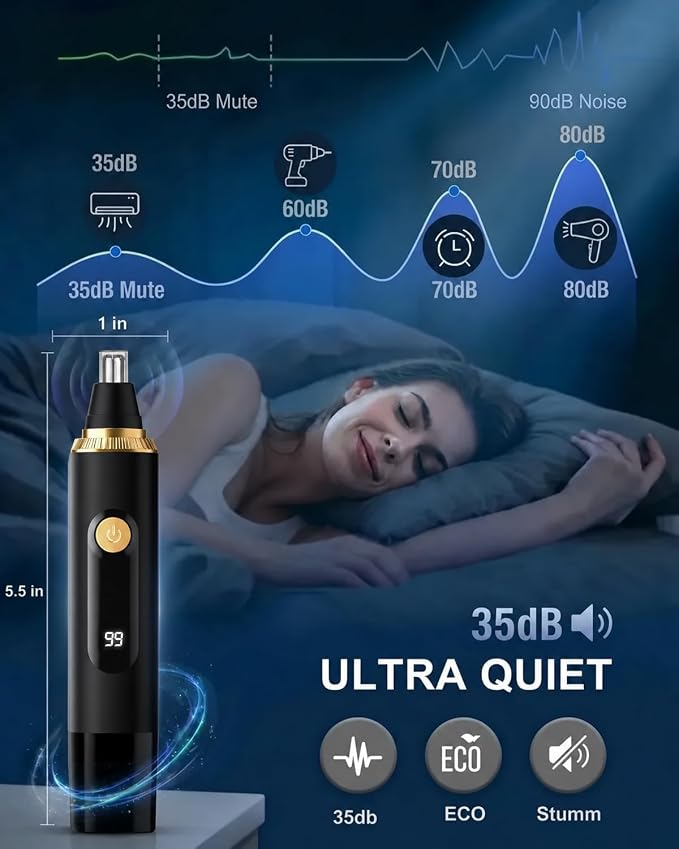 Nose Hair Trimmer for Men and Women,2026 Professional Painless IPX7 Waterproof Eyebrow & Facial Hair Trimmer,USB Rechargeable with LED Display Dual-Edge Blades,Black