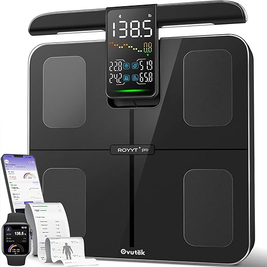 Ovutek Smart Scale for Body Weight: 8-Electrode 57 Measurements Professional Body Composition Analyzer - 500lb Accurate Bathroom Digital Weight Scale with BMI, Body Fat, Muscle Mass 5.3″ Color Display