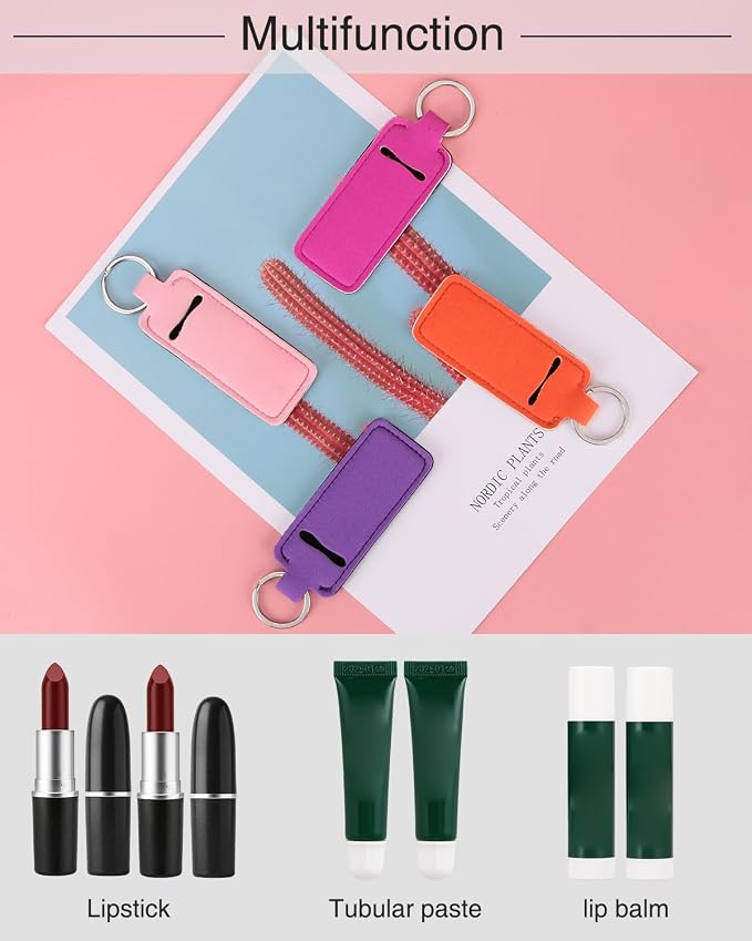 Meiiy Chapstick Holder Keychain Lip Balm Holder Lipstick Sleeve Pouch Lip Gloss Holder Stocking Stuffers Gift for Women