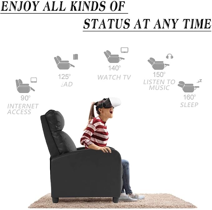 BestMassage | Recliner Chair | with 2 Point Massage Function | Black | with Lumbar Support, Adjustable Push Back, Wide Armrests, Footrest & Padded Seat | Easy Assembly | for Living Room, Home Theatre | with Lumbar Support, Adjustable Push Back, Wide Ar...