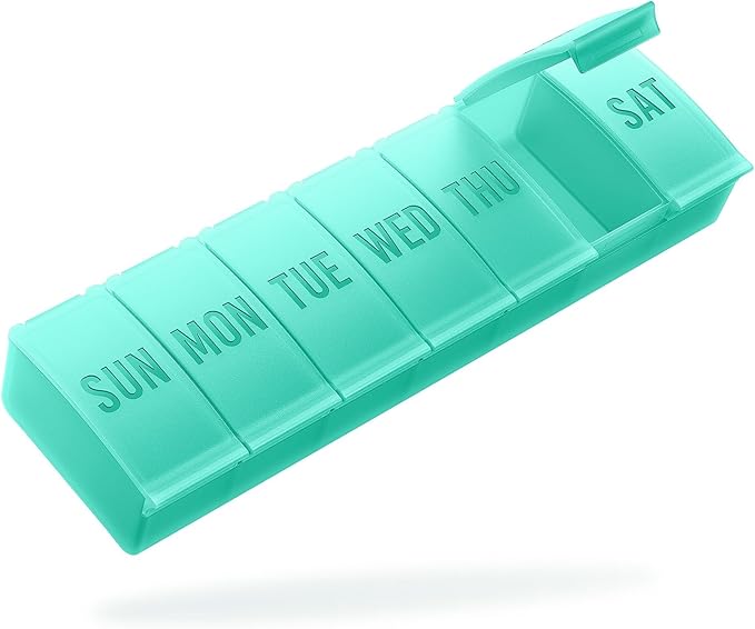 Barhon Pill Organizer Large, Weekly Pills Organizer Pill Box, Medicine Pill Organizer Travel, 7 Day Pill Case for Big Vitamins Supplements Fish Oil, Green