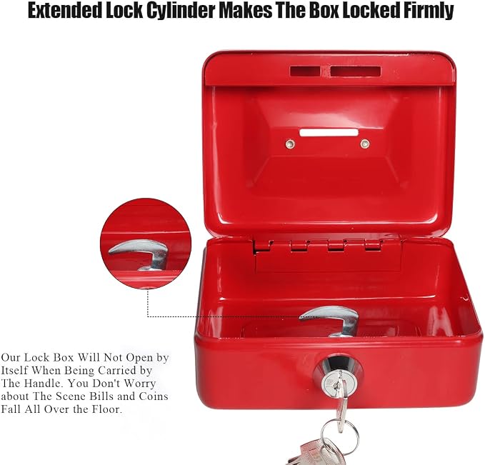 Small Cash Box with Lock and Slot - Jssmst Metal Coin Bank Piggy Bank for Adults and Kids, Red(SMCB0303N)