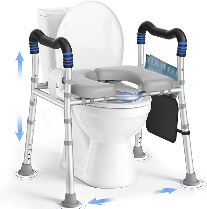 KingPavonini Raised Toilet Seat with Handles for Elderly, 500 lbs Capacity | Adjustable Height & Width, Toilet Seat Risers for Seniors, Handicap & Pregnancy Bathroom Safety, Fits Any Toilet