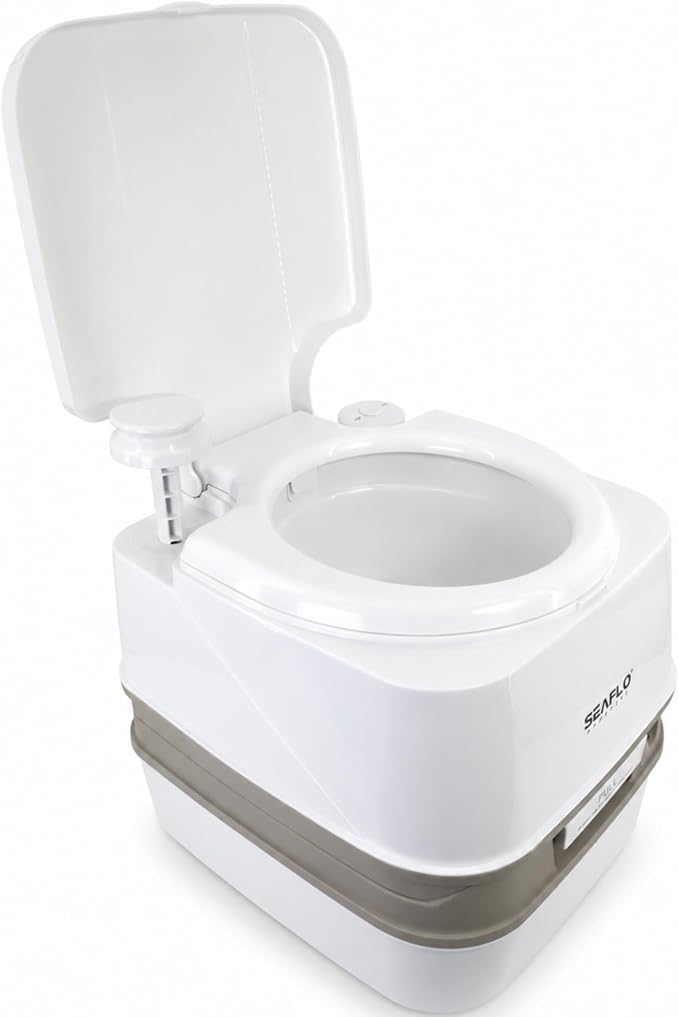 SEAFLO Premium Camping Portable Toilet - 5.8 Gallon Waste 3.43 Gall Fresh Tank (100 Flushes), 440 lbs Max Weight, Level Indicator, Sealed Waste Tank for RV, Boat, Elderly, Off-Grid, 4-Year Warranty