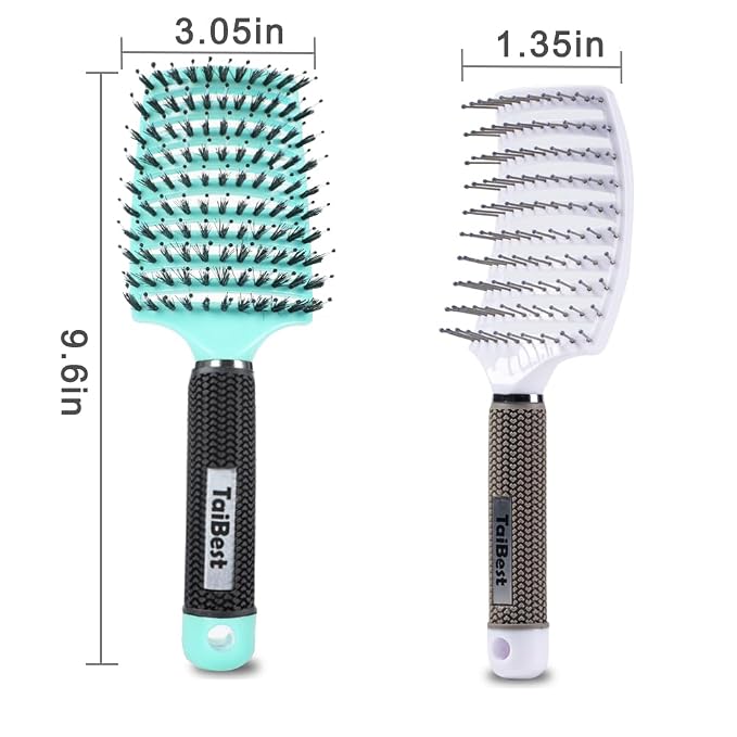 Boar Bristle Brush Set - Dry/Wet Detangler for Fine, Thick, Curly Hair - Curved and Vented Brush for Women, Men or Kids