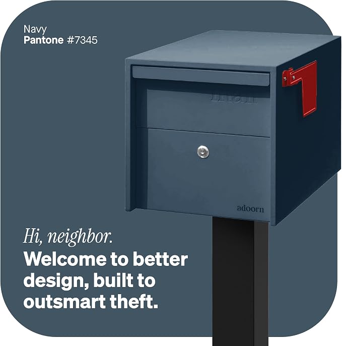 Adoorn Lockable Post Mount Mailboxes for Outside - Small Anti-Theft Locking Mailbox for Packages and Letters - Weatherproof Construction - Durable Steel - 12" H x 12" W x 18.5" D - Navy