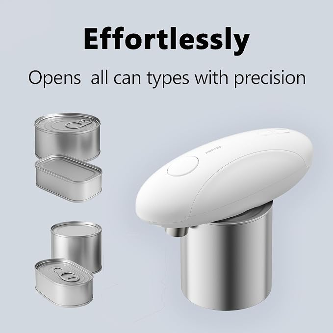 Automatic Electric Can Opener for Seniors for Kitchen:Anyone can Hands Free,One Touch Opener,Durable Blades,Rechargeable, Smooth Edge, Lightweight Small Size, Black (White)