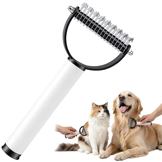 2-In-1 Double Sided Dematting Comb for Cats & Dogs, Multi-Functional Pet Detangling Comb, Double Sided Lint Remover Comb with Lint Roller, Suitable for Both Long and Short Haired Pets (Black)