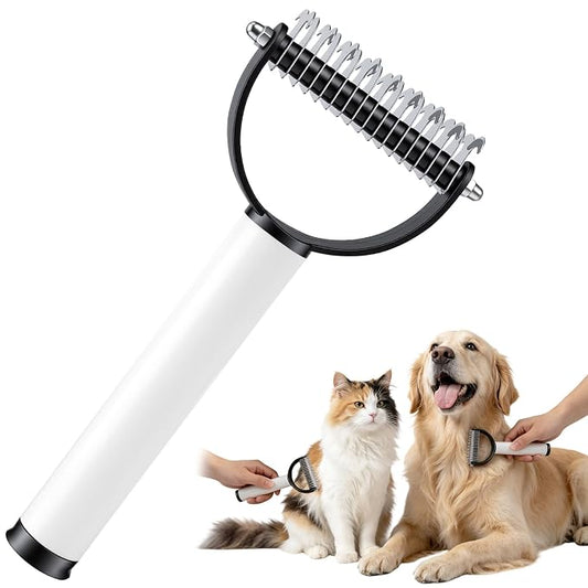 2-In-1 Double Sided Dematting Comb for Cats & Dogs, Multi-Functional Pet Detangling Comb, Double Sided Lint Remover Comb with Lint Roller, Suitable for Both Long and Short Haired Pets (Black)