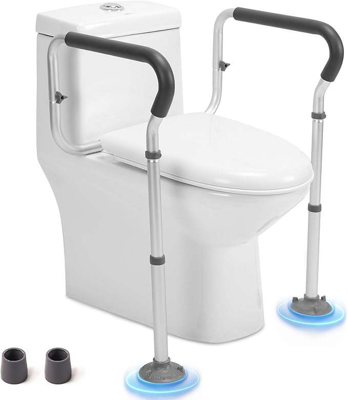 Toilet Safety Rail for Seniors, Toilet Grab Bars for Seniors and Disabled, Toilet Handles for Elderly with Adjustable Width and Height, 350 lb Weight Capacity | Fits standard and elongated toilets; non-slip foam grips and tool-free setup using existing...