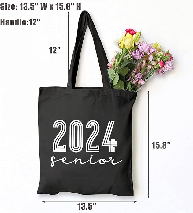 TSIIUO Senior 2024 Class of 2024 Canvas Tote Bag Women Graduation Gift Funny High School Shopping Reusable Bag