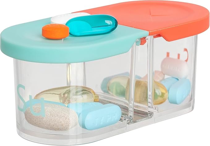 Sagely XL Pill Organizer, Durable Medicine Box, Magnetic Daily Removable Pods, Easy-to-Use, Spill-Proof, Large Enough to Fit Fish Oil, Cod Liver Oil, Supplements & Vitamins (Mint Blue/Coral)