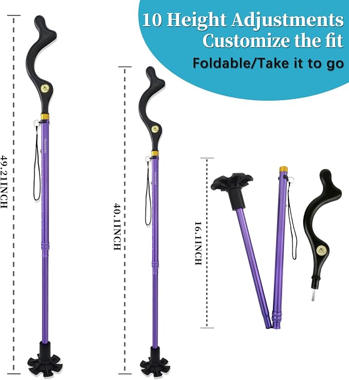 Walking Cane Foldable for Men & Women Seniors for Balance,Self Standing Folding,Height Adjustable Anti-Slip Lightweight Alloy Walking Stick for Travel Mobility Aid