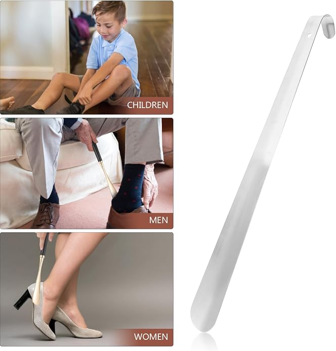 Beavorty Long Handled Shoe Horn for Seniors 11.81 Inch Stainless Steel Shoe Wearing Aid Lightweight Ergonomic Handle for Boots Sneakers Everyday Use