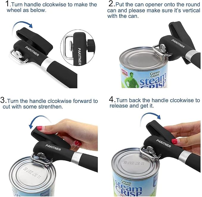 PAKITNER- Safe Cut Can Opener, Smooth Edge Can Opener - Handheld Easy Turn Knob, Manual Can Opener, Ergonomic Smooth Edge, Food Grade Stainless Steel Cutting Tool for Kitchen & Restaurant
