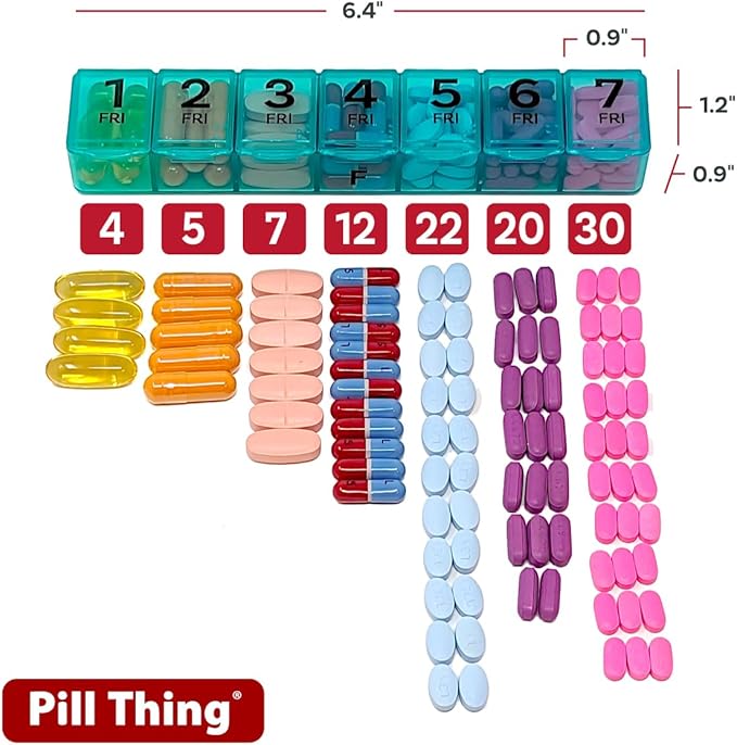 7 Times a Day Weekly Pill Box Organizer Case, Secure 7X Pillbox with Medication Schedule, Includes Premium Lifetime Subscription to Medisafe App (7 Time-a-Day)