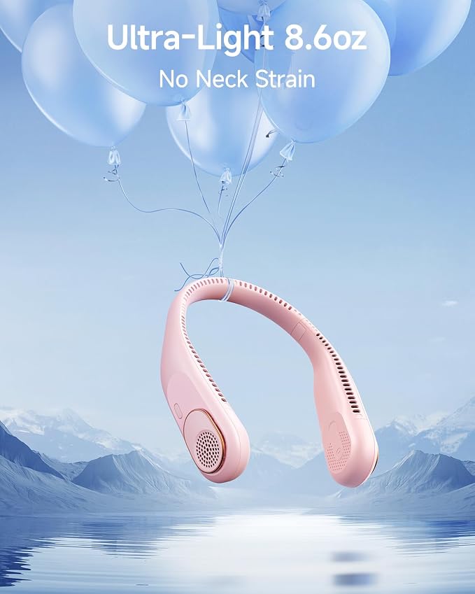 SWEETFULL Portable Neck Fan: 5200mAh Bladeless Personal Fan | 4 Speeds, 20H Max Runtime, No Hair Twist Quiet Wearable Fan for Travel | Birthday Gifts for Men Women Mom Dad