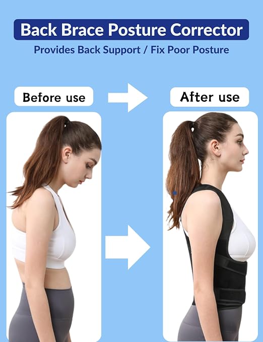 Back Brace Posture Corrector for Men & Women, Upgraded Full Back Support with Adjustable Shoulder Straightener and Waist Support Straps, Breathable Back Brace for Office Work, Long Sitting (Large)