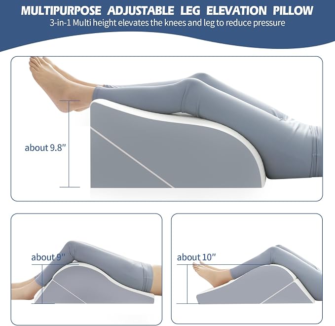 Simpledad 2PCS Leg Elevation Wedge Pillows for Sleeping, Leg Wedge Pillow After Knee Replacement Post Surgery, Leg Wedges for Elevation for Swelling, Circulation, Adjustable 3-in-1 Height