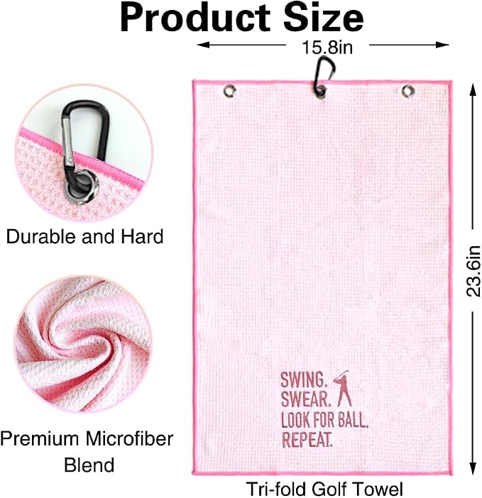 Swing Swear Look for Embroidered Pink Golf Towel, Funny Golf Towels for Bag with Clip, Birthday Retirement Gifts for Grandma Mom Sister Friend Aunt Golfer, Ladies Golf Towel