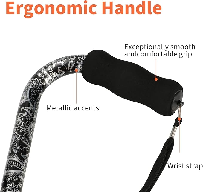 Floral Canes for Women Folding Cane for Stability with Non-Slip Base, Adjustable Walking Cane for Seniors - Lightweight Collapsible Walking Sticks with T & Offset Handle