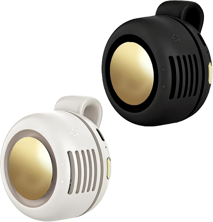 Portable Clip-On Fan, Mini USB Rechargeable 360° Rotatable Fan, Personal Fan 3-Speed Silent Mini Bladeless Fans (2 pack(Black and White))