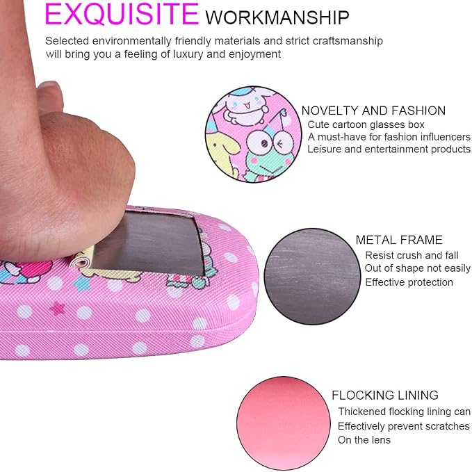 ADBGV Cute Stylish Hard Shell Eyeglasses Cases Protective Case Storage Box With Glasses Cloth Eyeglass Strap for Girl Teen