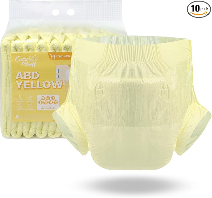 CutiePlusU Disposable Diaper Protective Underwear Absorbent Briefs Dry Surface - Yellow 10 Pieces (Large 37"-47")