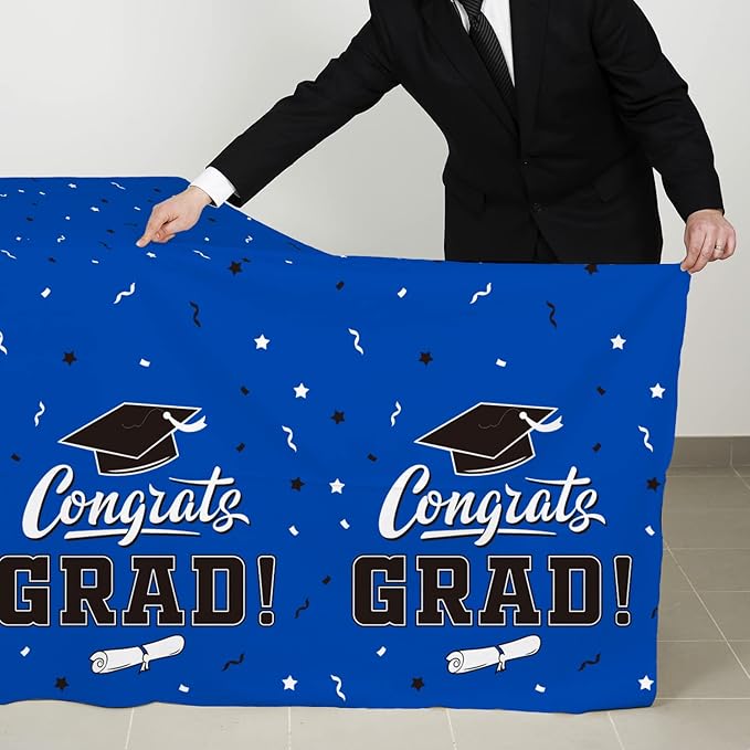 Gatherfun Graduation Decorations 2026, Gongrats Grad Tablecover for Graduation Party Supplies, 3 pcs Class Blue Table Cloths, 54"x108"
