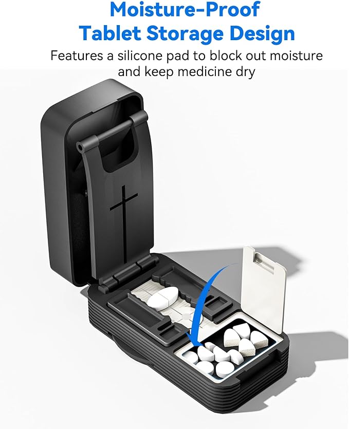 Pill Cutter Splitter for Small and Tiny Pills - Professional 1/2 1/4 Pill Splitter with Sawtooth Adjustable Slots, Accurately Cut Multiple Tablets with Stainless Steel Blade & Silicone Storage Box