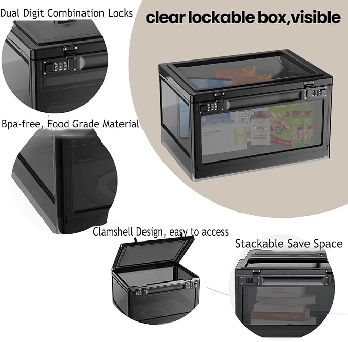 Large Medicine Lock Box for Safe Medication,24 Litre Lockable Storage Box with 3 Combination Code Stackable Medication Lock Box,Storage Box with Lock for Personal Items/Electronic/Snack/Fridge/Office