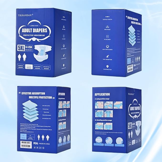 Bariatric Adult Diapers 5XL Women&Men of Deodorization,Medical Waist 64-85IN Postpartum Diapers,Absorb Effectively Disposable Incontinence Underwear with Tabs 8PCS/Box Fixed Firmly Advanced Technology