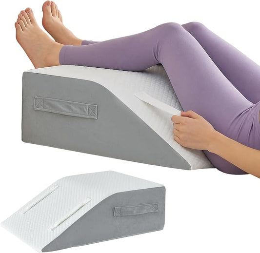 Yojoker Leg Elevation Pillow Blood Circulation, Memory Foam Wedge Pillow for Legs Swelling, Leg Elevation Pillows for After Surgery, Knee Wedge Pillow for Sleeping Back Hip Ankles Relief White/Grey